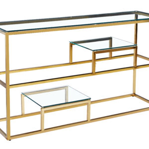 CONSOLE ROMY A ETAGERE EN GOLD TRANSPARENT 120x40x80 cm