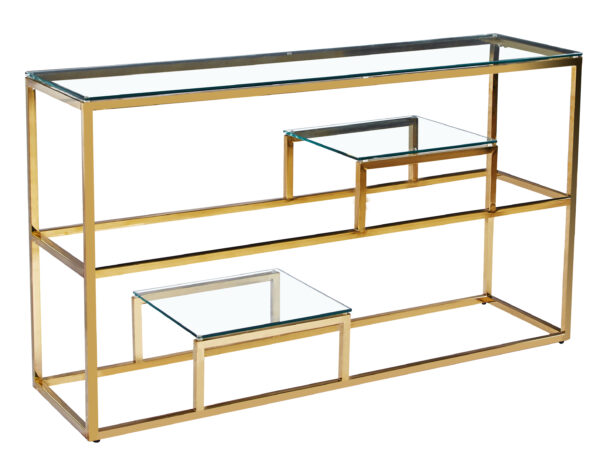 CONSOLE ROMY A ETAGERE EN GOLD TRANSPARENT 120x40x80 cm