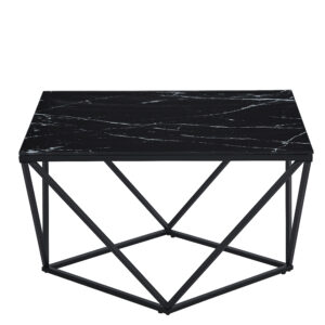 TABLE BASSE ALINA METAL NOIR VERRE MARBRE NOIR 80X80X45CM
