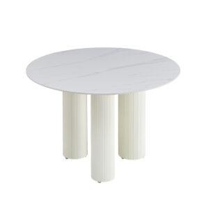 TABLE REPAS ANAÏS PIEDS BEIGE PLATEAU CERAMIQUE MARBRE BLANC 120CM