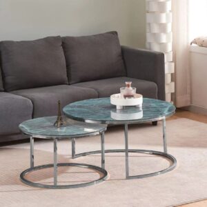TABLE BASSE GIGOGNE  ROMEO CHROME MARBRE GRIS- VERT