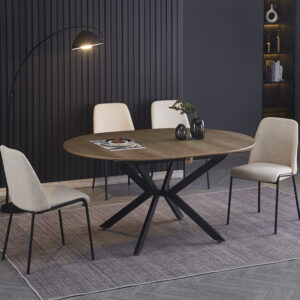 CHAISE CALI PIEDS METAL NOIR ASSISE BEIGE TISSU EFFET LIN