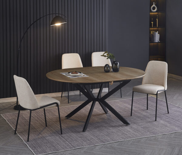 CHAISE CALI PIEDS METAL NOIR ASSISE BEIGE TISSU EFFET LIN