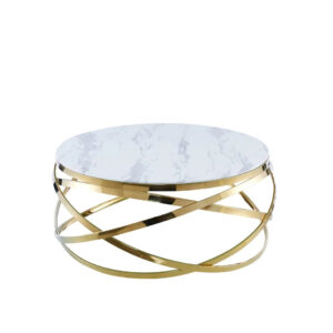 Table Basse EVOL structure Gold et plateau en verre D 80cm