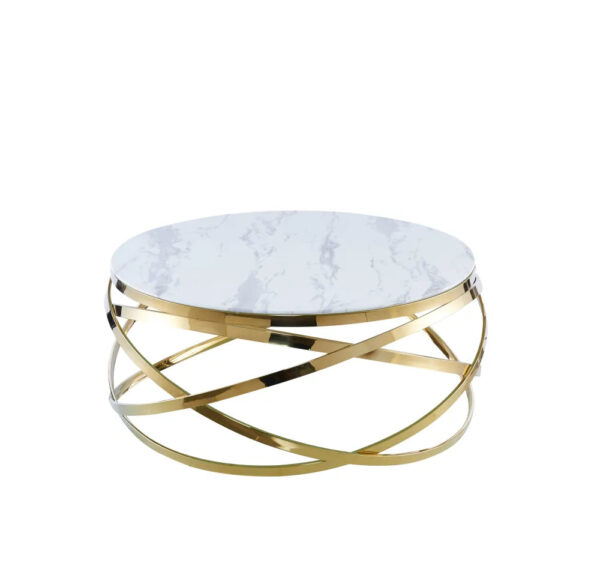 Table Basse EVOL structure Gold et plateau en verre D 80cm