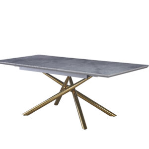 TABLE EXTENSIBLE A RALLONGE ZEPHIR PIED GOLD CERAMIQUE MARBRE GRIS 160/200