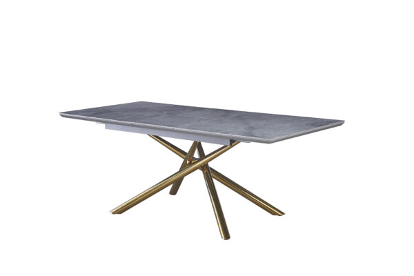 TABLE EXTENSIBLE A RALLONGE ZEPHIR PIED GOLD CERAMIQUE MARBRE GRIS 160/200