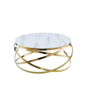 Table Basse EVOL structure Gold et plateau en verre D 100cm