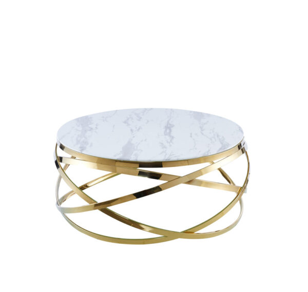 Table Basse EVOL structure Gold et plateau en verre D 100cm