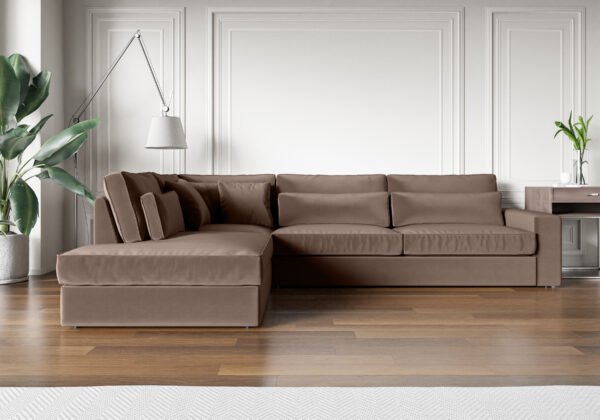 CANAPE LE BRISTOLA ANGLE GAUCHE VELOURS MOKA 315X230cm