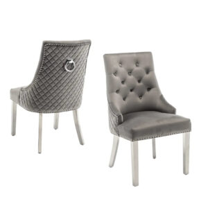 Lot de chaises ANNEAU matelassée et cloutée Chrome velours
