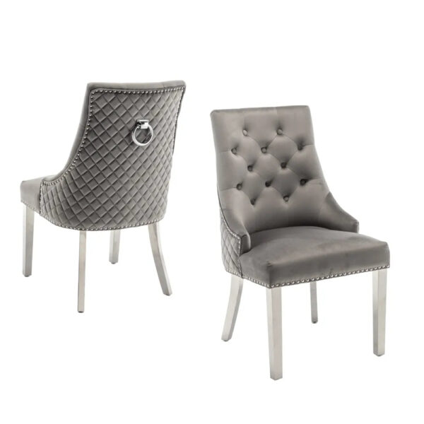 Lot de chaises ANNEAU matelassée et cloutée Chrome velours