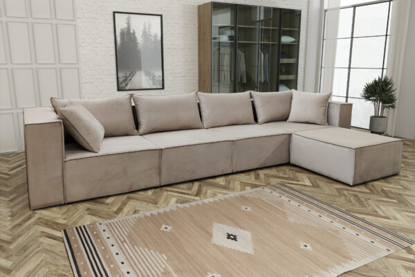CANAPE MODULO 4+1 VBE ( CANAPE MODULO 4+1 VELOURS BEIGE ANGLE UNIVERSEL 405x192cm)
