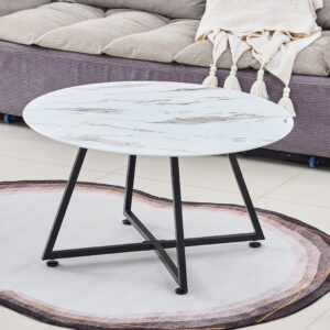 TABLE BASSE HELOISE METAL MARBRE BLANC 80x45 cm