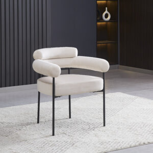 CHAISE AVEC ACCOUDOIR BULLE PIED METAL NOIR VELOURS BEIGE