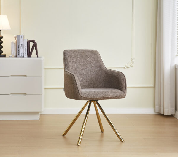 CHAISE AVEC ACCOUDOIR LOLA PIED GOLD TISSU TAUPE