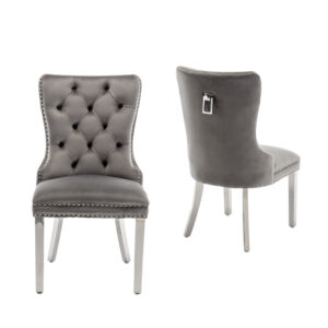 Lot de 2 chaises POIGNEE Clouté en velours pied chromé