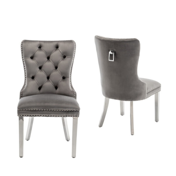 Lot de 2 chaises POIGNEE Clouté en velours pied chromé