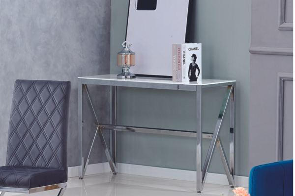 CONSOLE MAJESTIQUE CHROME MARBRE BLANC 120x40x78 cm