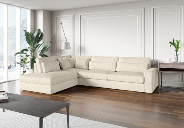 CANAPE BRISTOL ANGLE GAUCHE COTELE BLANC BEIGE 315x230cm