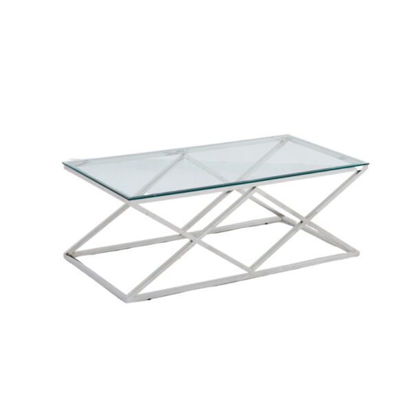 Table Basse TRIANGLE Chrome et plateau en verre 120x60 cm