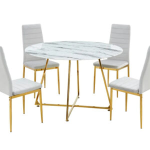 Table à manger ronde 4 personnes HELOISE Gold et plateau en verre D120 cm