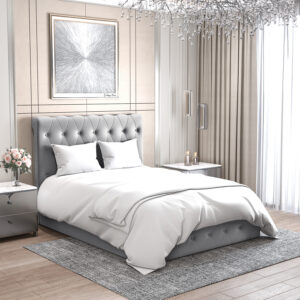 LIT COFFRE CORSICA EN VELOURS GRIS 90X190CM