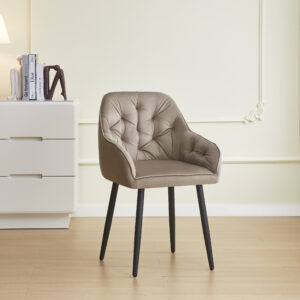 CHAISE AVEC ACCOUDOIR JADE PIEDS METAL NOIR VELOURS TAUPE