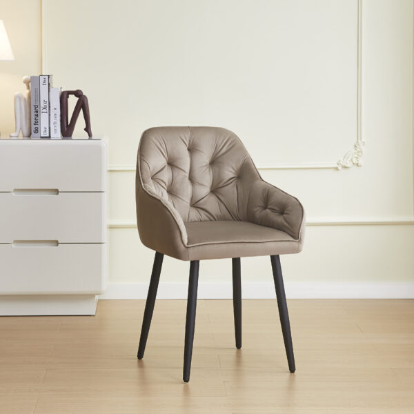 CHAISE AVEC ACCOUDOIR JADE PIEDS METAL NOIR VELOURS TAUPE