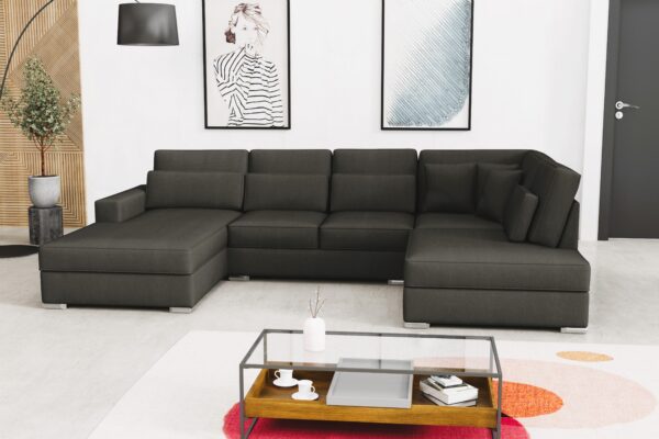 CANAPE BRISTOL EN U VELOURS ANTHRACITE 400x230x94cm