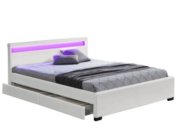 Lit 2 places 140x190 cm TIROIRS et LED sommier inclus