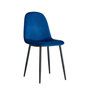 CHAISE SCANDINAVE VELOURS BLEU PIED METAL NOIR
