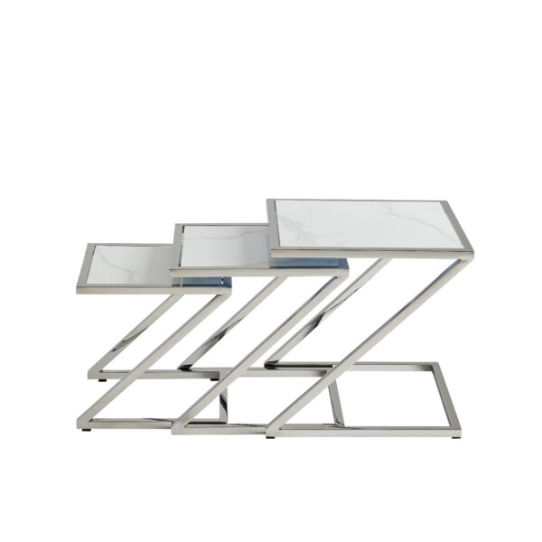GUERIDON GIGOGNE CHROME MARBRE BLANC 45x45+40x40+35x35 cm