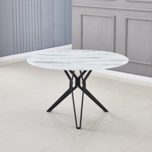 Table à Manger ronde ELECTRA verre effet marbré 120x75 cm