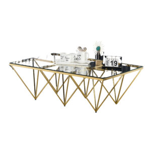 Table Basse GIZE rectangle Gold et plateau en verre 130X70X42 cm