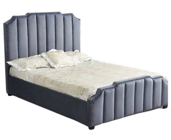 Lit adulte 2 places 160x200 cm PEPPER velours clo?té sommier inclus