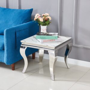 GUERIDON BAROQUE CHROME MARBRE BLANC 50x50 cm