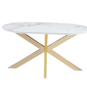 TABLE REPAS MANON PIED GOLD PLATEAU CERAMIQUE MARBRE BLANC 150x90cm