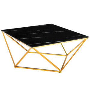 Table Basse ALINA Gold plateau en verre trempé 80x80x45 cm