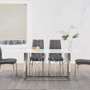 TABLE REPAS PORTOFINO CHROME MARBRE BLANC 180 x 90 CM