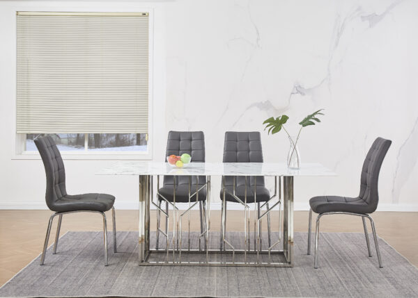 TABLE REPAS PORTOFINO CHROME MARBRE BLANC 180 x 90 CM