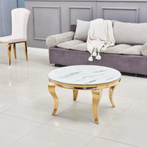 Table basse ronde baroque Gold et plateau en verre de 80 cm
