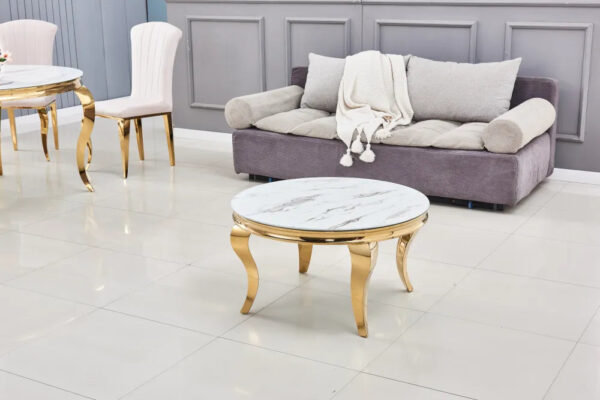 Table basse ronde baroque Gold et plateau en verre de 80 cm