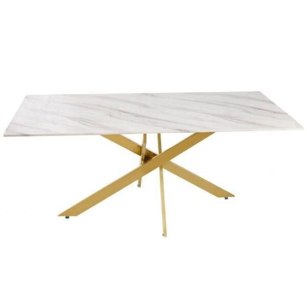 Table Repas JESSICA Gold et plateau en verre 150 cm 4 à 6 couverts