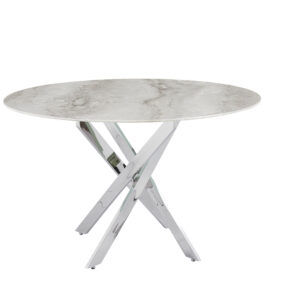 TABLE REPAS JESSICA CHROME MARBRE GREIGE 120x75cm
