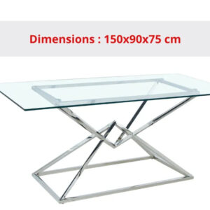 Table à manger PYRAMIDE plateau en verre et structure en Chrome pour 4 à 8 personnes
