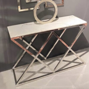 CONSOLE TRIANGLE CHROME MARBRE BLANC 120x40 cm