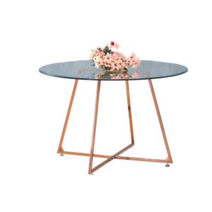 Table à manger ronde 4 personnes HELOISE Gold rose verre trempé D120 cm