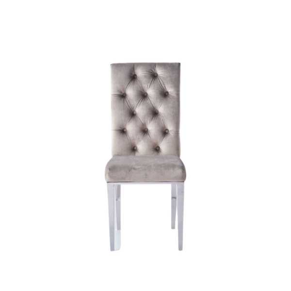 CHAISE NEVADA CAPITONNE AVEC BOUTONS CHROME VELOURS MOKA