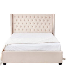 Lit capitonné 140x190 cm ERES en velours clouté sommier inclus